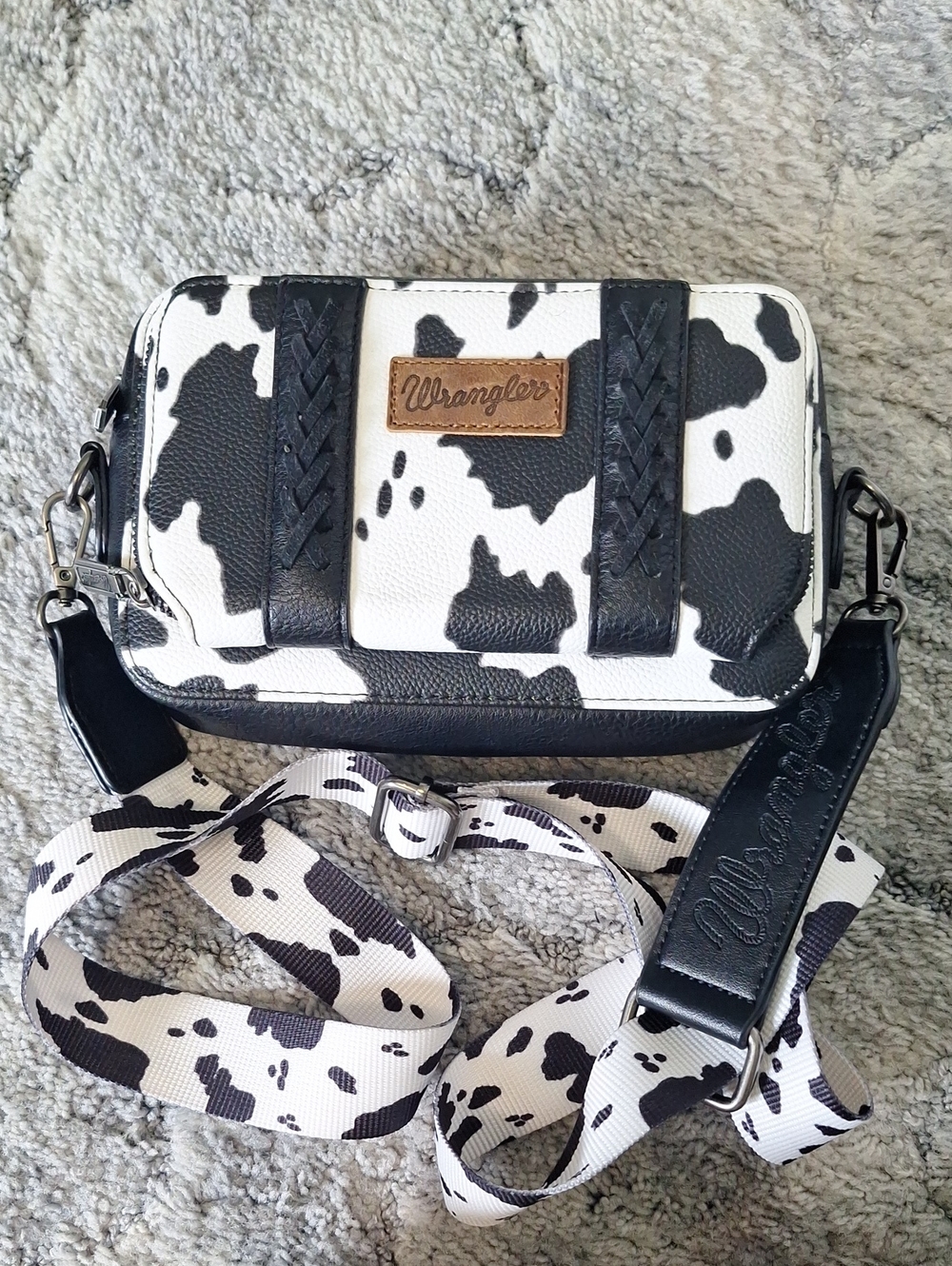 Wrangler Black/white Cow Print Xbody Bag NWOT